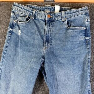 H&M Bootcut Taille Haute Jeans Womens 33x31.5 Blue Distressed Mid Rise Slim Fit